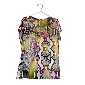 Worthington Scale Print multi color cap sleeved blousee size XL